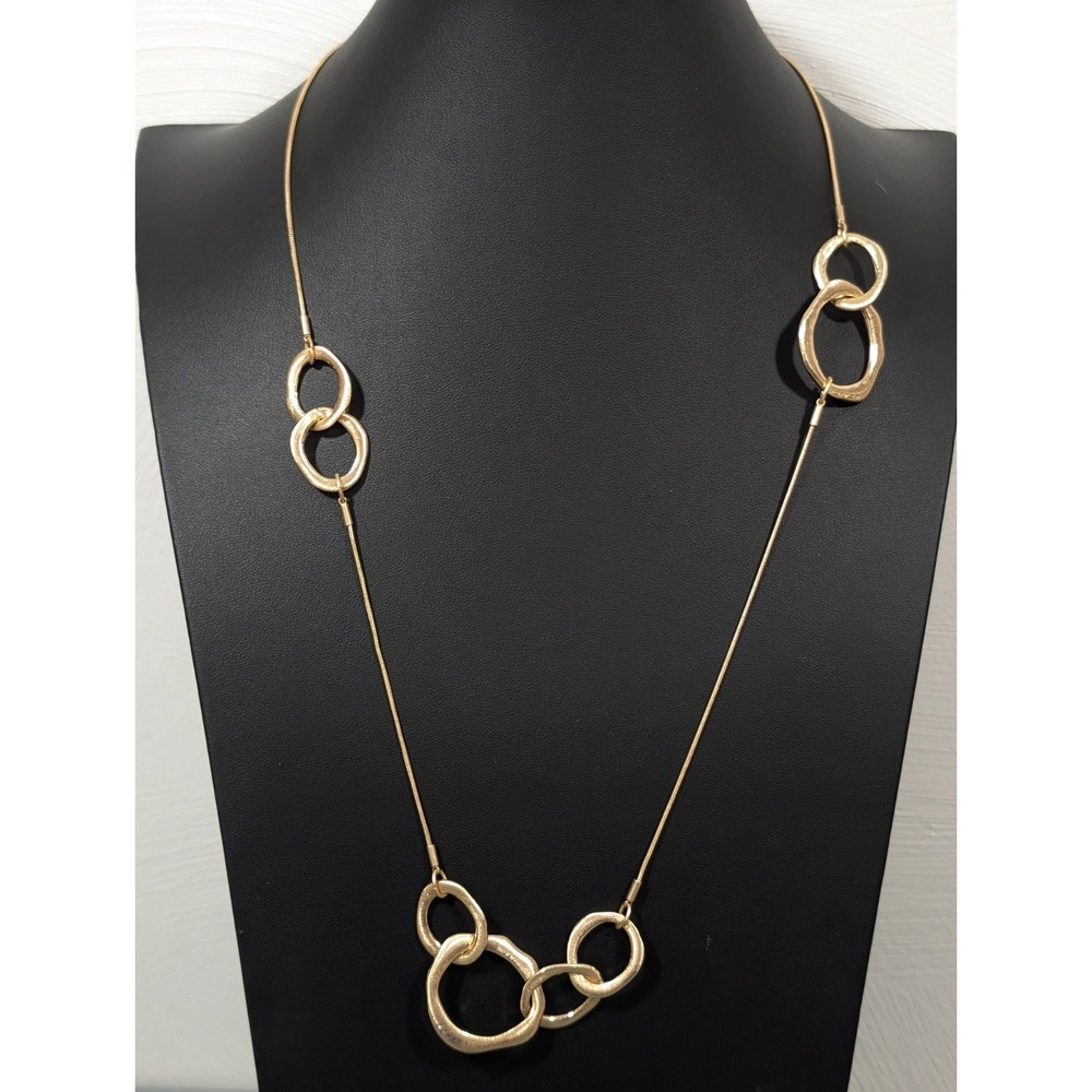 Gold Tone Hammered Style Round Chain Adjustable Necklace Boho Coastal Chic